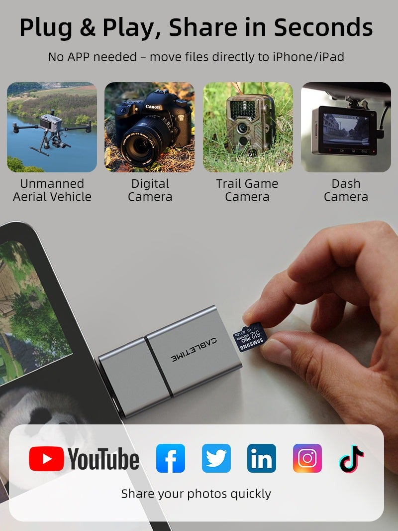 CABLETIME 3 IN 1 USB A 3.0 USB TYPE C SD CARD READER COMPATIBLE WITH IPHONE AND ANDROID | 160MB/S(SD/TF 3.0) - Image 3